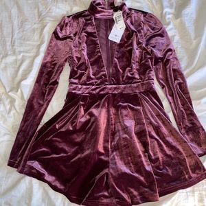 Mauve velvet choker neck romper